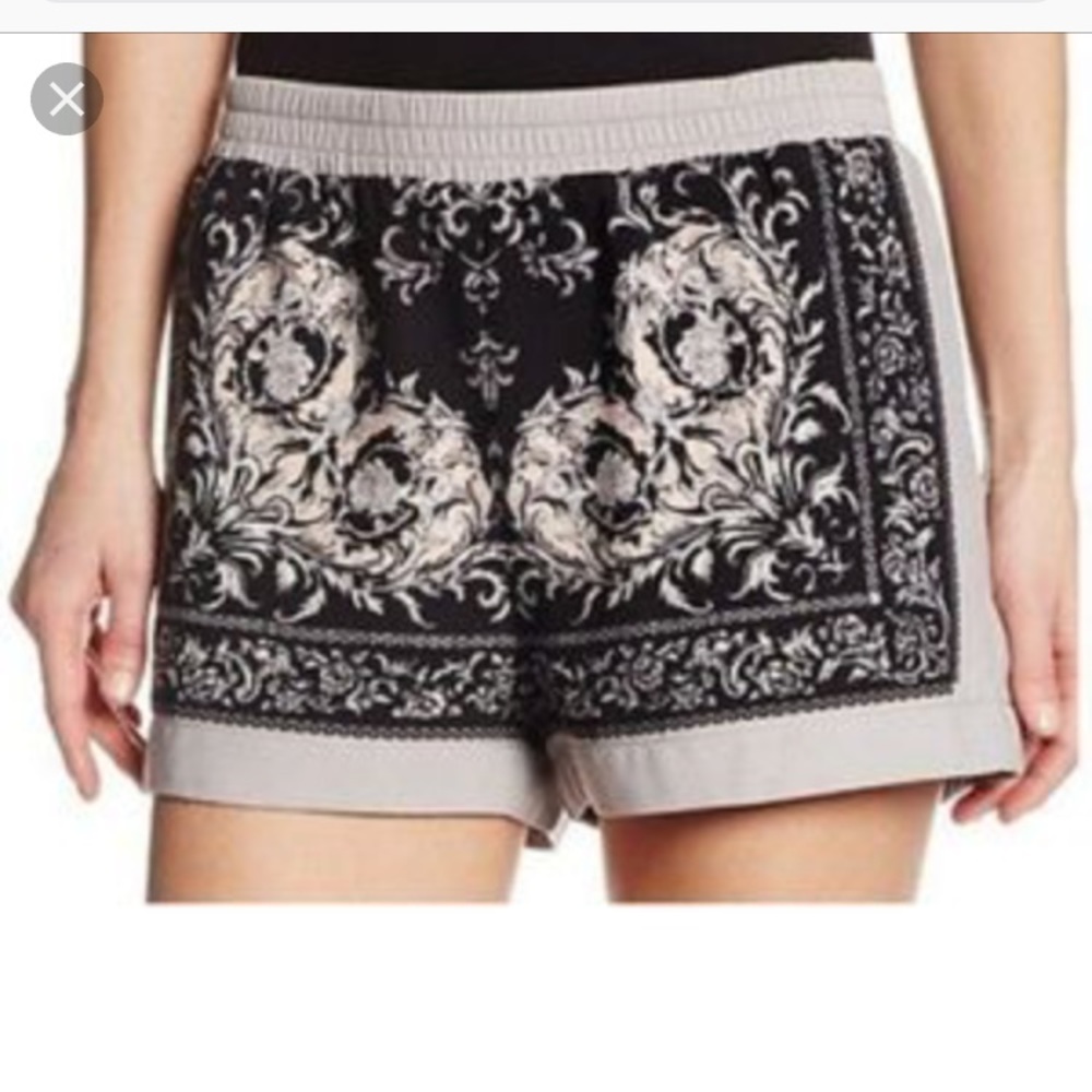BCBG black print Issac pullon shorts.  See photos for detailed description.